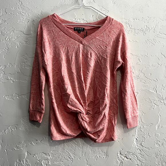 NWT Poof! pink twist v neck sweater womoens small preppy casual comfort cozy - Picture 1 of 8